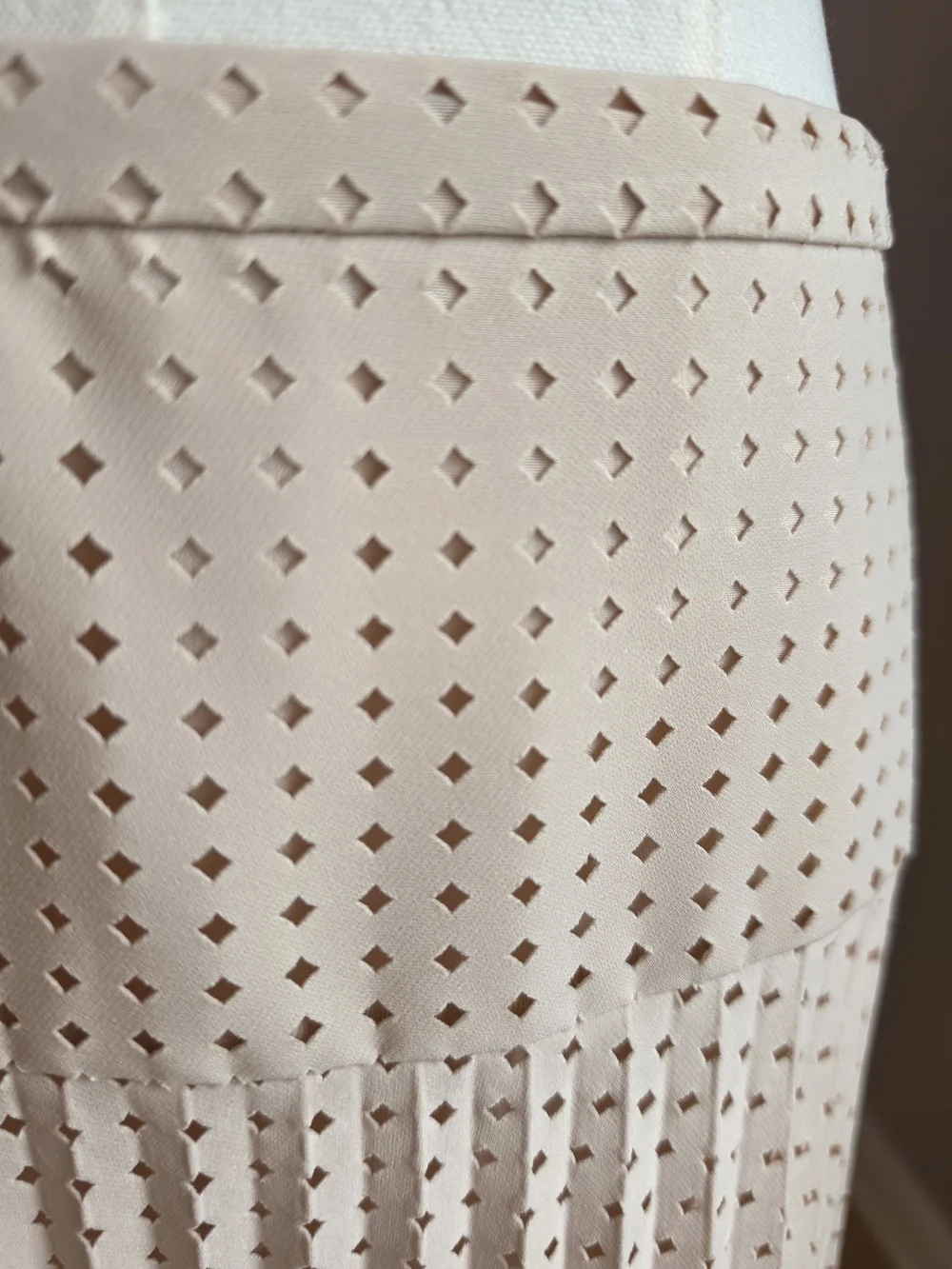 J. Crew Beige Laser-Cut Pleated Midi Skirt